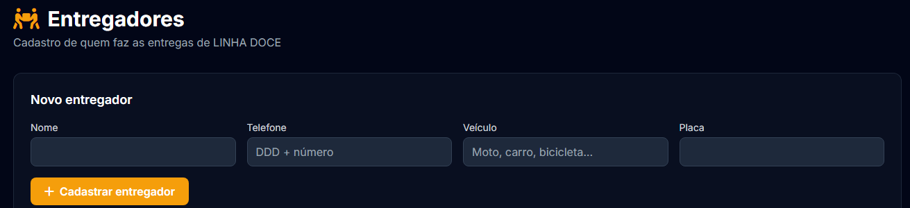 Formulário de cadastro de entregador